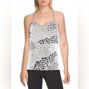 Tibi Womens 100% Silk Cami Tank Top Size 2 V‎ Neck Racerback Leopard Ivory Black